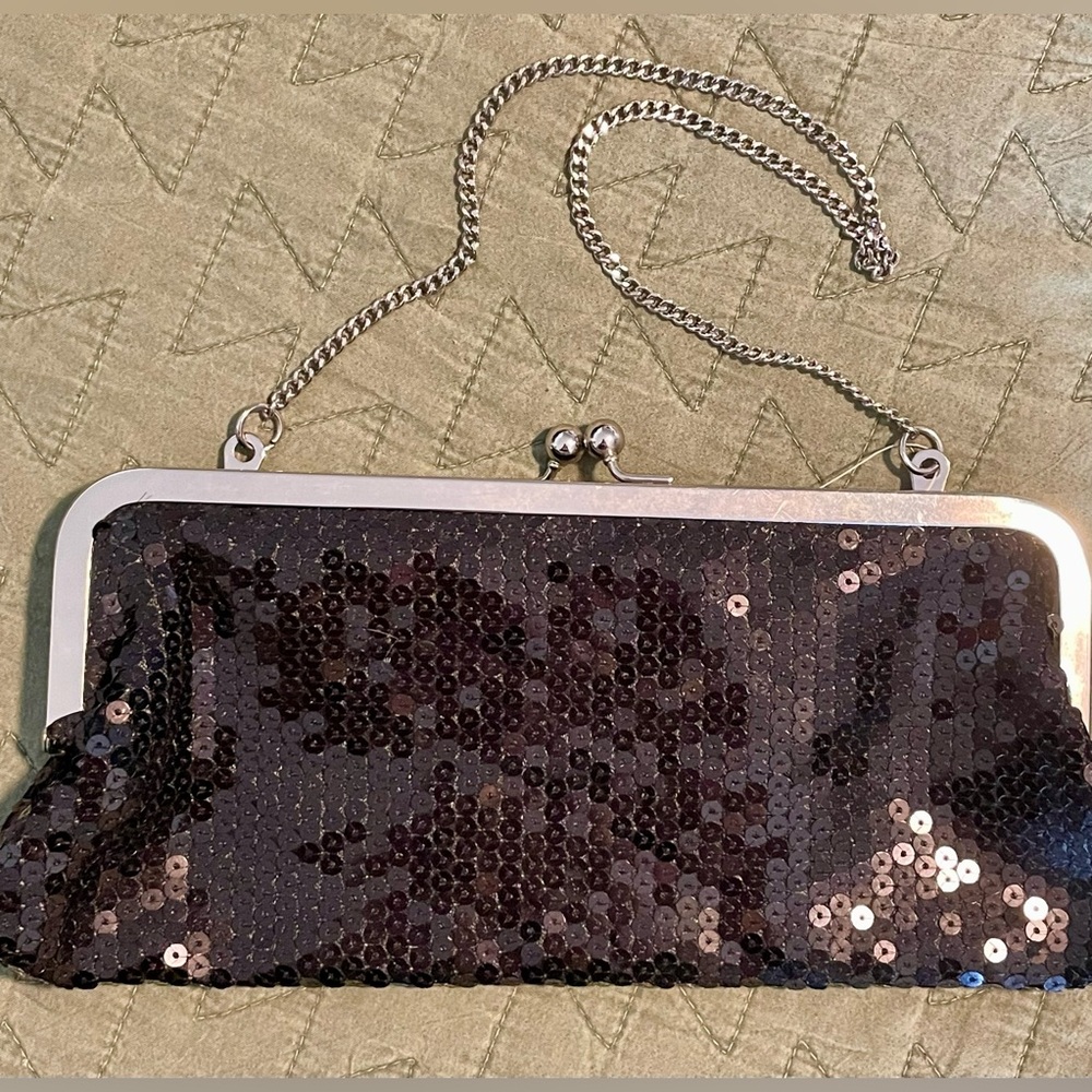 LOFT Black Sequin Clutch Purse